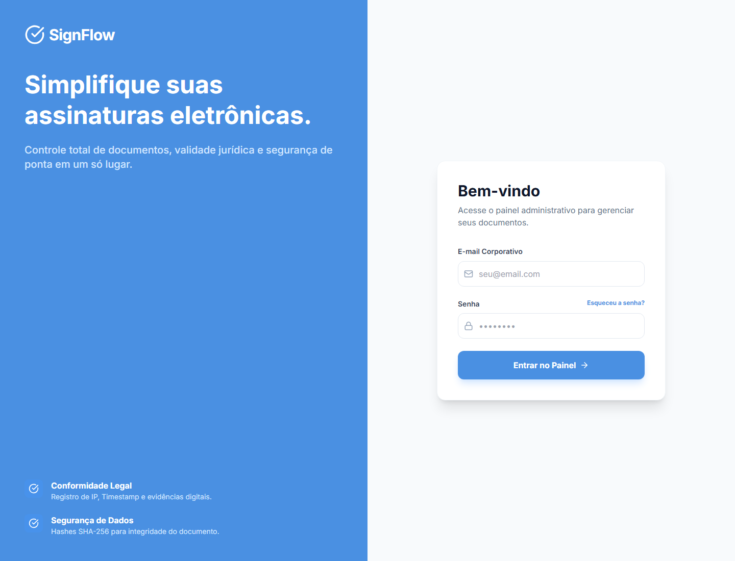 Tela de entrada do SignFlow